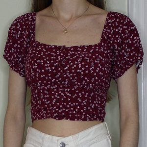 Garage crop burgundy floral top